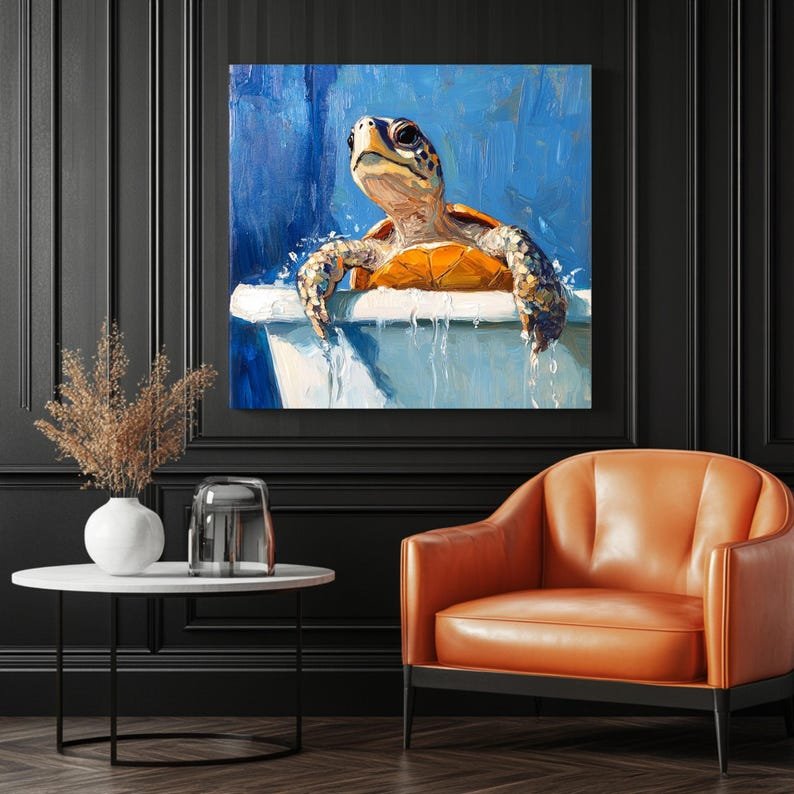 Turtle In Bathtub, Canvas Or Poster, Animal Decor, Bathroom Wall Art, Turtle Art, Wall Decor, Modern wall Art, Turtle Wall Art, Turtle Decor - Image 3