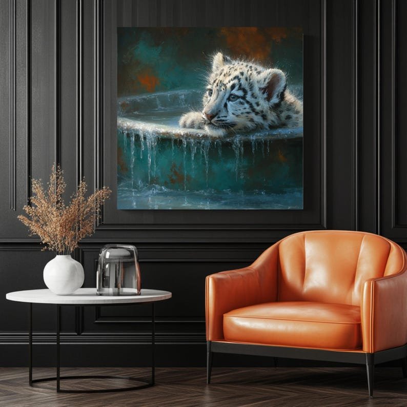 Snow Leopard In Bathtub, Canvas Or Poster, Bathroom Wall Art, Modern Decor, Bathroom Decor, Leopard Wall Art, Big Cat Decor, Nursery Art - Image 3