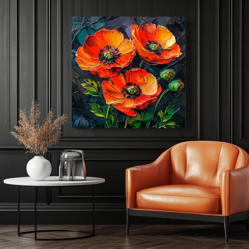 Red Poppy Wall Art, Canvas Or Poster, Home Decor, Floral Painting, Living Room Wall Decor, Blooming Flower Wall Art, Elegant Wall Decor - Image 3