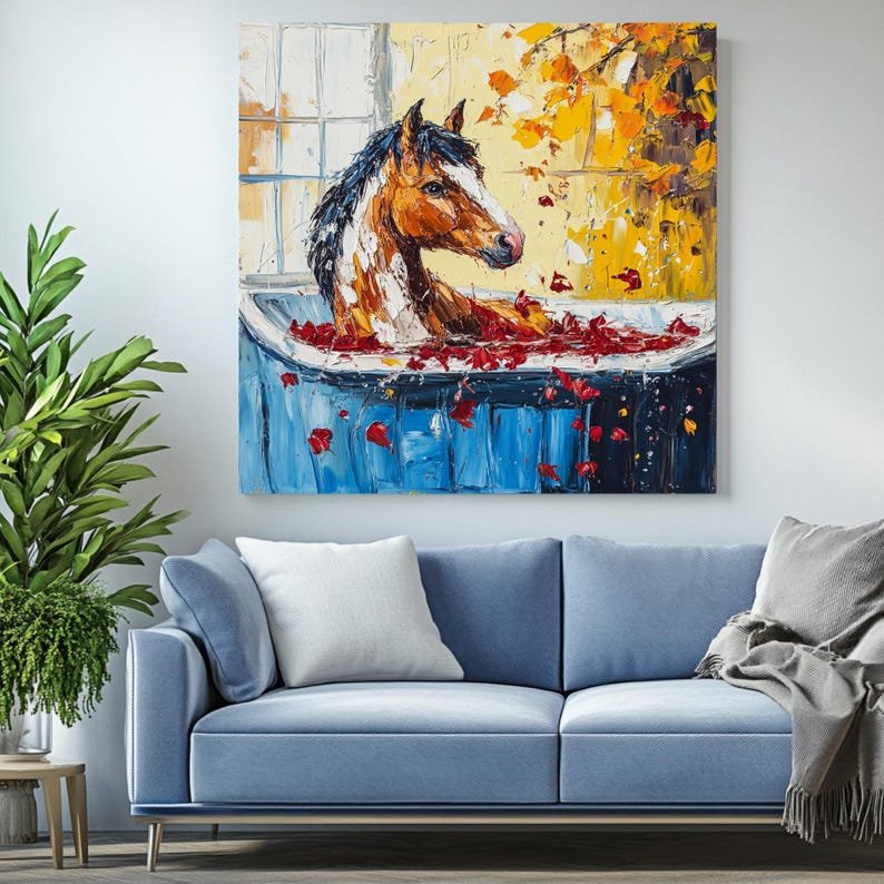 Horse in Bathtub Wall Art, Poster or Canvas, Funny Farmhouse Bathroom Decor, Equestrian Gift, Rustic Animal Art for Home, Animal Lover Gift - Image 4