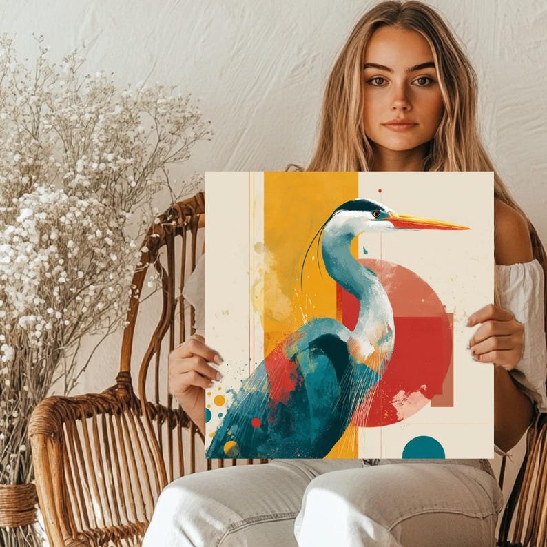 Blue Heron Wall Art, Giclee Print, Living Room Decor, Mid Century Modern Art, Boho Bird Decor, Coastal Home Gift, Wildlife Nature Art - Image 4