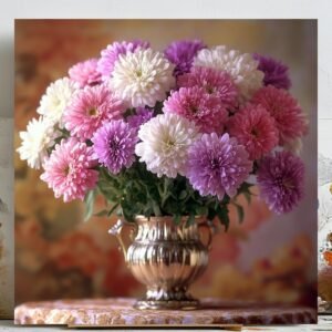 Chrysanthemum Print: Vintage Floral Vase Poster, Cottagecore Wall Art