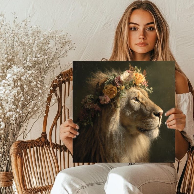 Floral Crown Lion Wall Art, Canvas Or Poster, Bohemian Home Decor, Safari Animal Art, Nursery Wall Decor,Jungle Theme Print,Lion Lovers Gift - Image 5