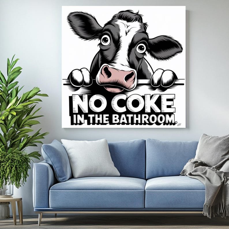 No Coke in the Bathroom Art, Funny Cow Wall Art, Bathroom Humor Decor, Farm Animal Printable, Black and White Cow Art, Home Decor - Image 4