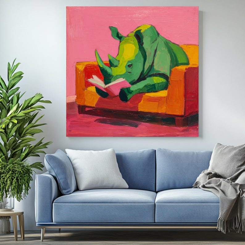 Hippo Reading Book Wall Art, Canvas Or Poster, Funny Animal Art, Kids Room Decor, Nursery Wall Art, Modern Home Decor, Hippo Lovers Gift - Image 4