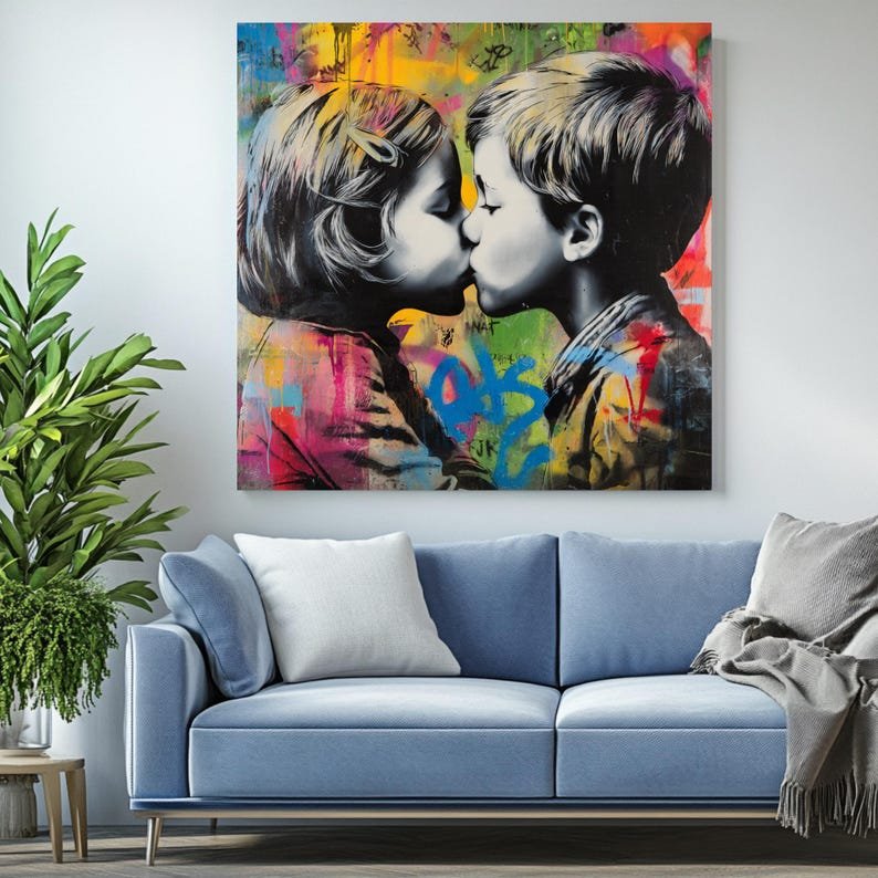 Romantic Kids Wall Art, Canvas or Poster, Romantic Wall Decor, Graffiti Style Art Print, Friendship Wall Art, Home Wall Art For Gift - Image 4