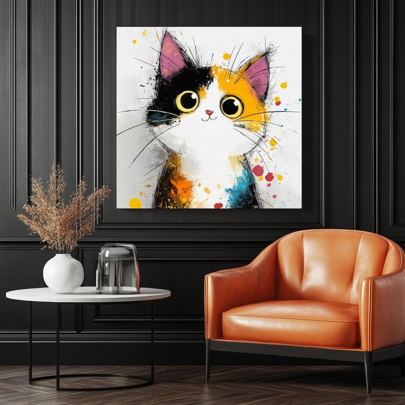 Calico Cat Wall Art, Canvas Or Poster, Kids Decor, Animal Decor, Living Room Decor, Office Decor, Cat Wall Hanging, Cat Art, Pet Portrait - Image 3