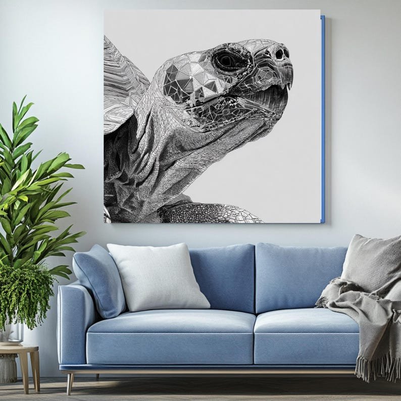 Geometric Sea Turtle Wall Art, Canvas Or Poster, Modern Black and White Animal Decor, Coastal Minimalist Art Print, Marine Life Office Decor - Image 3