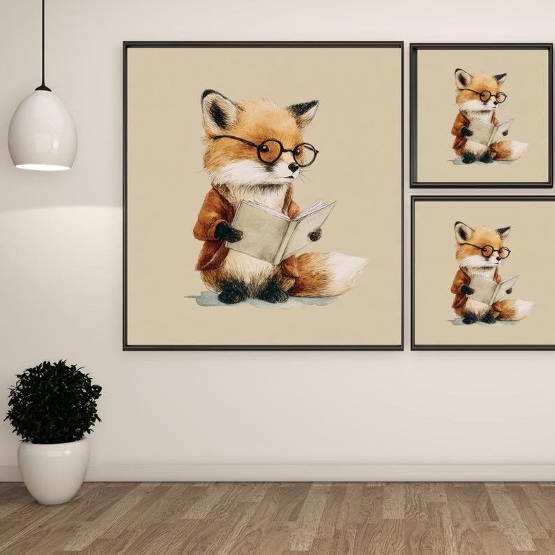 Bookworm Fox Wall Art, Canvas Or Poster, Whimsical Animal Decor, Living Room Nursery Office Wall Hanging, Reading Fox Art, Modern Home Decor - Image 2