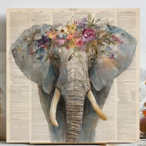 Floral Elephant Wall Art, Canvas or Poster, Bedroom Living Room Decor, Botanical Animal Print, Boho Home Decor, Unique Gift