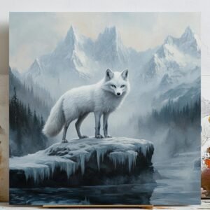 Arctic Fox Wall Art, Canvas Or Poster, Wildlife Animal Decor, Winter Wall Art, Snow Mountain Artwork, Nature Home Decor, White Fox Print