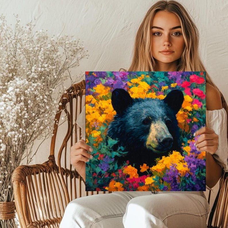 Floral Bear Wall Art, Canvas or Poster, Bear In Garden Art, Canvas Or Poster, Animal Wall Decor, Bear Painting, Home Decor, Bear Wall Art - Image 5
