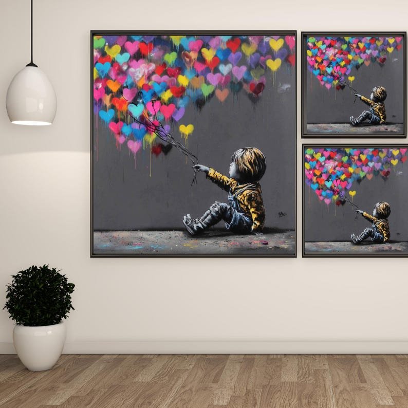Colorful Heart Balloon Wall Art, Canvas or Poster, Street Art Style Child Print, Graffiti Wall Decor, Kids Room Decor, Urban Pop Art Poster - Image 2