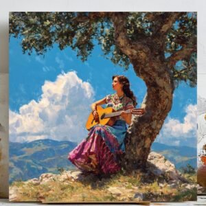Woman Playing Guitar Wall Art, Canvas Or Poster, Music Room Decor, Impressionist Wall Art, Living Room Decor, Boho Home Decor, Guitar Art