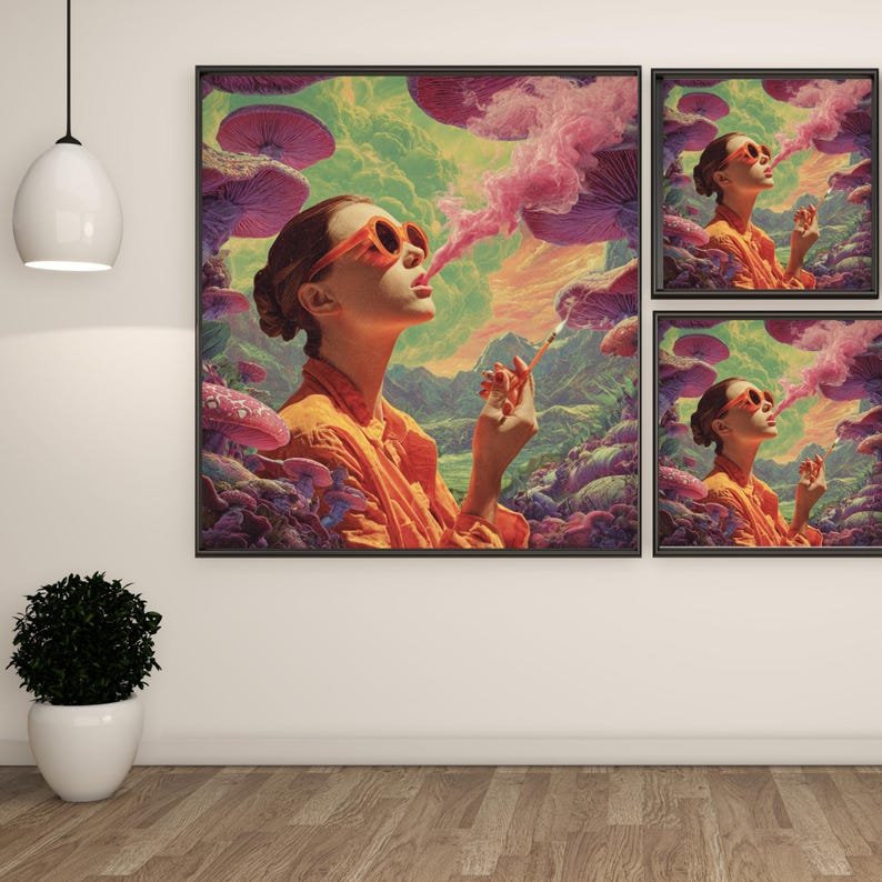 Surreal Woman Smoking Art, Canvas or Poster, Psychedelic Wall Decor, Retro Abstract Artwork, Modern Home Decoration, Living Room Bedroom Art - Image 2