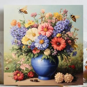 Colorful Flower Vase Art, Canvas Or Poster, Farmhouse Art, Floral Decor, Living Room Decor, Kitchen Wall Hanging, Bee And Bloom Artwork