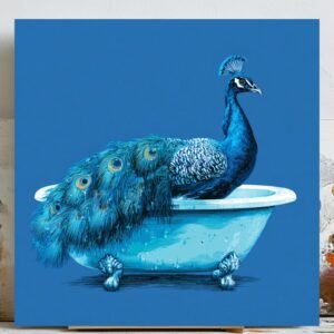 Peacock In Bathtub, Canvas Or Poster, Animal Decor, Bathroom Decor, Home Decor, Modern Room Decor, Peacock Wall Hanging, Peacock Art