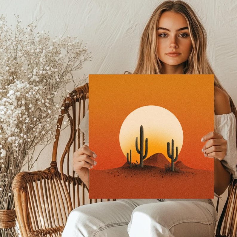 Desert Cactus Wall Art, Canvas or Poster, Minimal Sunset Wall Decor, Southwestern Art, Boho Wall Hanging, Living Room Wall Art, Desert Decor - Image 5