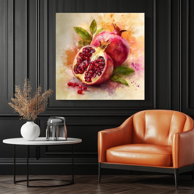 Pomegranate Wall Art, Canvas or Poster, Fruit Painting, Kitchen Dining Room Wall Art, Botanical Decor, Red Still Life Artwork, Home Decor - Image 3