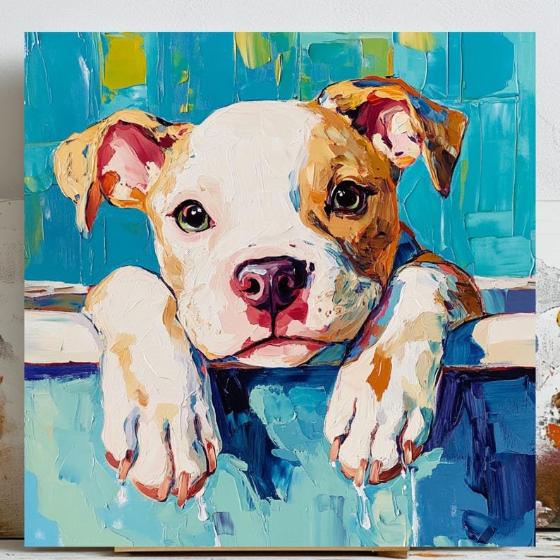 Puppy Wall Art, Canvas or Poster, Bathroom Wall Decor, Nursery Wall Decor, Cute Dog Wall Hanging, Kids Room Wall Art, Playroom Animal Decor