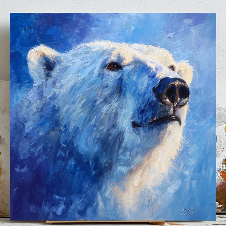 Polar Bear Art, Canvas or Poster, Modern Decor, Living Room Bedroom Office Children's Room Wall Art, Blue White Navy Wildlife Animal