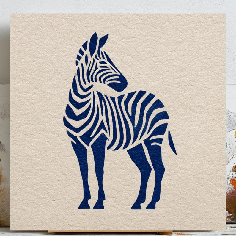 Blue Zebra Wall Art, Canvas Or Poster, Minimalist Animal Decor, Nursery Wall Art, Modern Safari Decor, Kids Room Art, Zebra Home Gift Idea