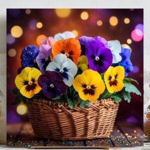 Pansy Flower Basket Canvas Art: Colorful Floral Home Decor