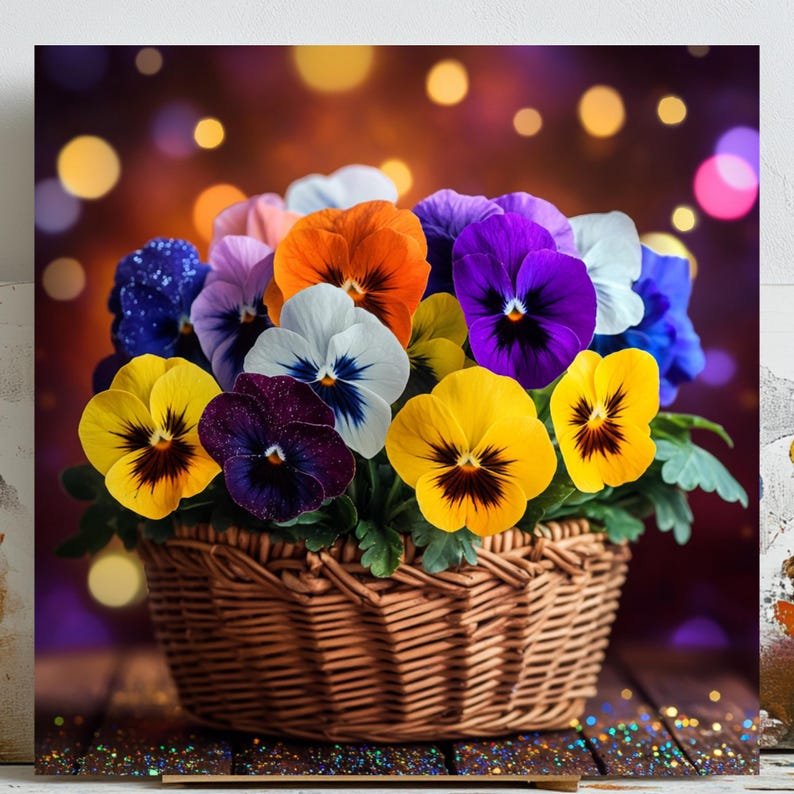 Pansy Flower Basket Canvas Art: Colorful Floral Home Decor