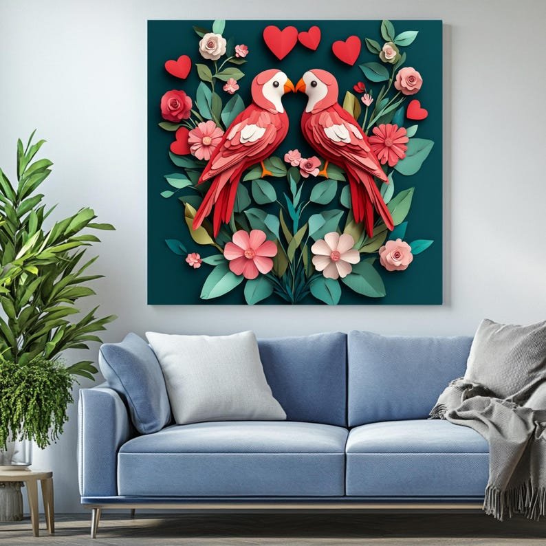 Love Bird Wall Art, Canvas or Poster, Love Bird Wall Decor, Cute Bird Home Decor, Living Room Decor, Romantic Decor, Valentine’s Decor - Image 4