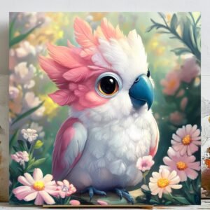Cockatoo Bird Painting, Canvas Or Poster, Whimsical Wall Art, Floral Nursery Print, Playroom Wall Art, Gallery Wall Art, Modern Wall Hanging