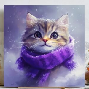 Winter Kitten In Scarf, Canvas Or Poster, Kids Decor, Animal Decor, Living Room Decor, Cozy Winter Wall Hanging, Cute Cat Art, Cat Wall Art