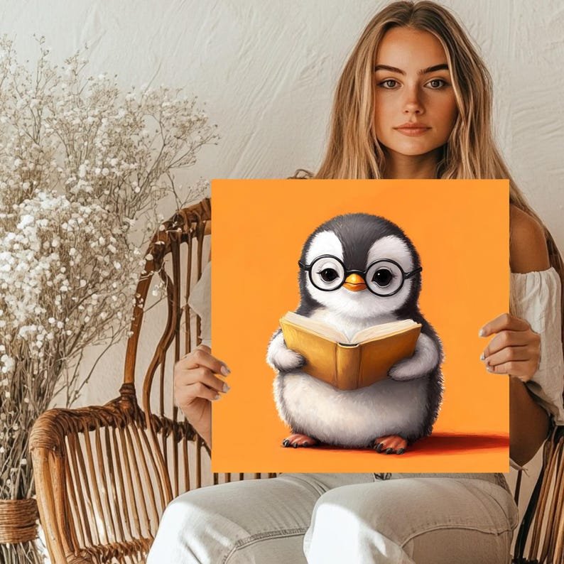 Cute Penguin Reading Wall Art, Book Lover Animal Print, Reading Nook Decor, Adorable Penguin Poster, Kids Room Art, Digital Wall Art - Image 5