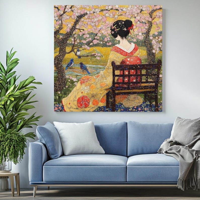 Japanese Woman Wall Art, Canvas or Poster, Geisha Wall Hanging, Asian Wall Decor, Cherry Blossom Wall Art, Living Room Wall Art, Home Decor - Image 4