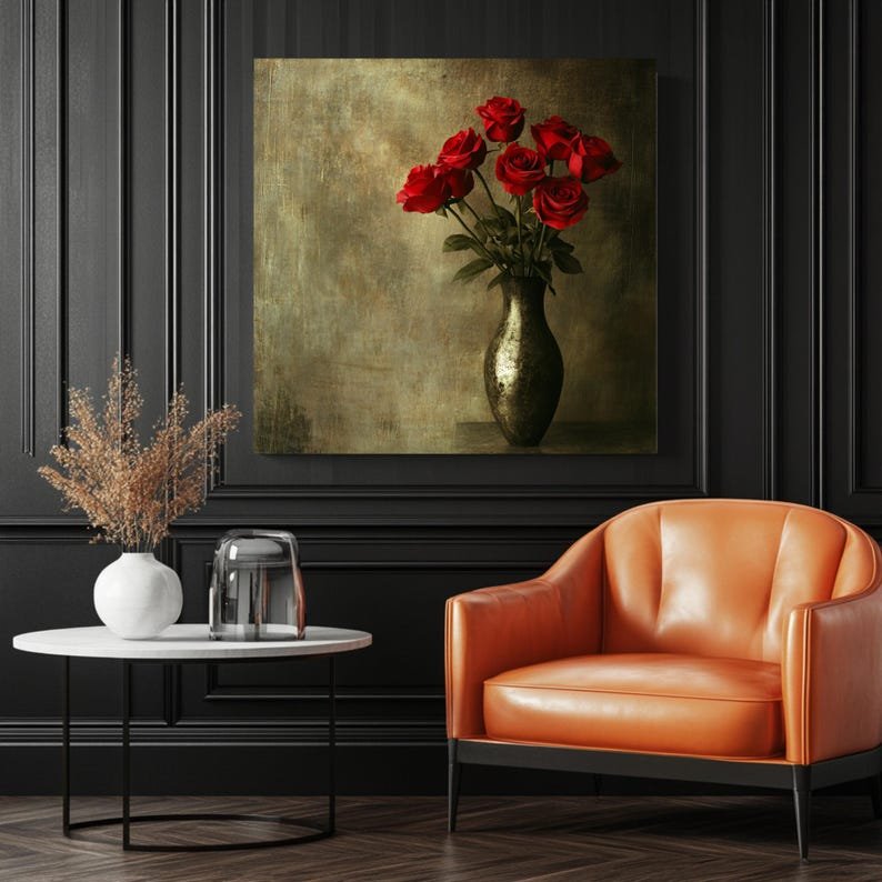 Red Rose Bouquet Art Print: Vintage Floral Vase Decor - Image 3