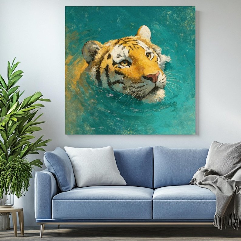 Swimming Tiger Art, Canvas Or Poster, Jungle Animal Artwork, Tiger Wall Hanging, Wildlife Decor, Animal Decor, Living Room Bedroom Decor - Image 4
