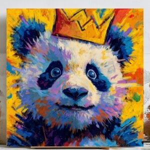 Panda With Crown Wall Art, Canvas Or Poster, Colorful Panda Art, Abstract Animal Decor, Kids Room Decor, Nursery Wall Art, Modern Home Decor