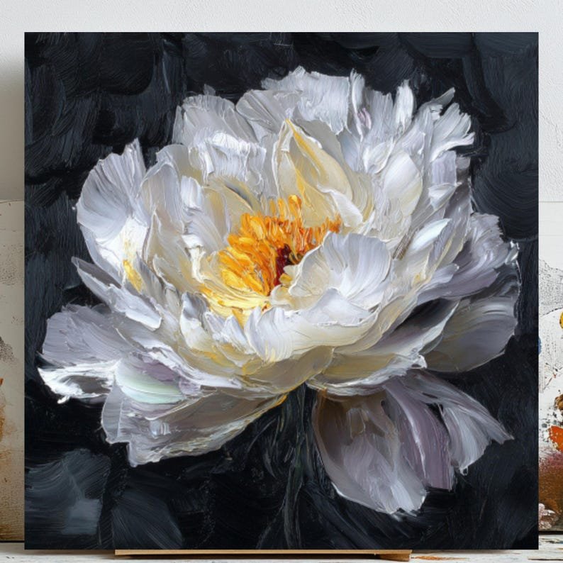 White Peony Flower, Canvas Or Poster, Floral Decor, Bedroom Decor, Home Decor, Living Room Office Decor, Botanical Wall Hanging, Peony Art