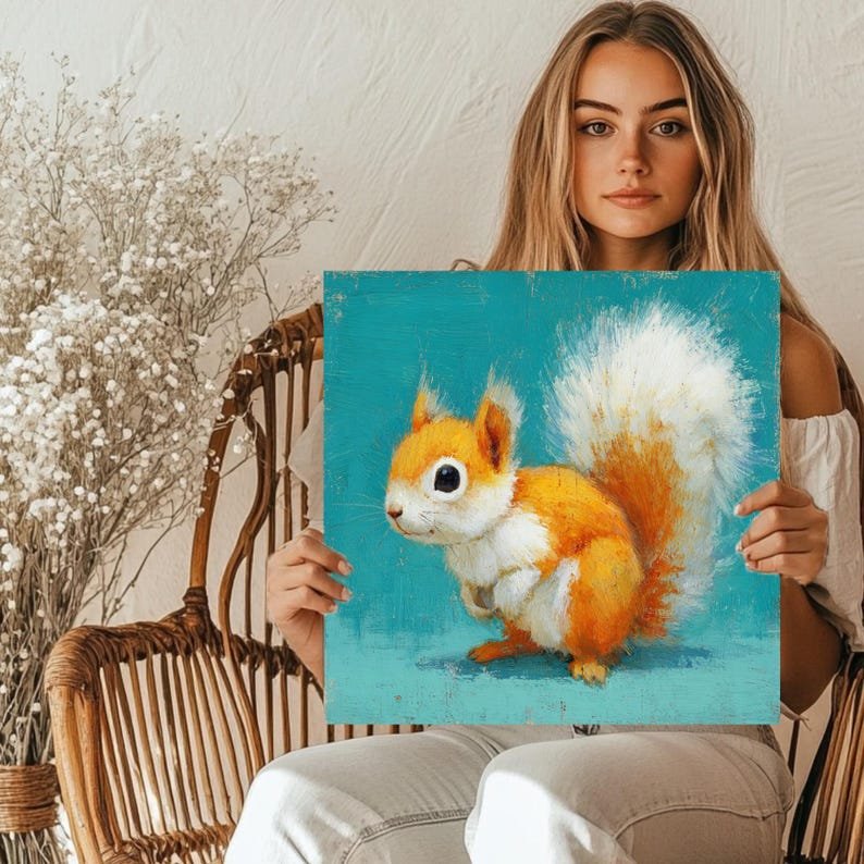 Squirrel Wall Art, Canvas Or Poster, Orange White Squirrel, Woodland Wall Hanging, Animal Decor, Living Room Decor, Bedroom Decor, Kids Art - Image 5