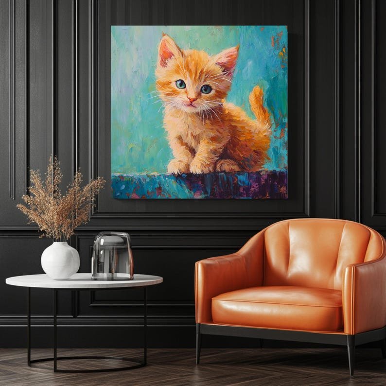 Orange Kitten Wall Art, Canvas Or Poster, Rustic Farmhouse Decor, Living Room Wall Art, Nursery Wall Art, Gallery Wall Art,Eclectic Wall Art - Image 3