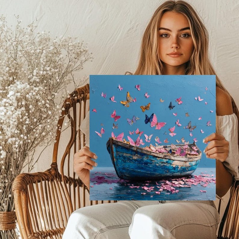 Butterfly Boat Wall Art, Canvas or Poster, Whimsical Nature Decor, Living Room Wall Hanging, Dreamy Coastal Artwork, Home Decor, Gift Idea - Image 5