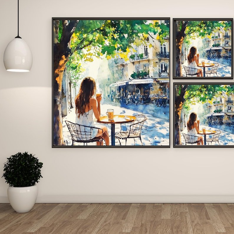 Paris Cafe Art Print: Woman Drinking Coffee, Vintage European Decor - Image 2