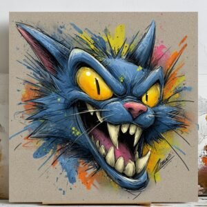 Blue Graffiti Cat Wall Art, Canvas Or Poster, Edgy Room Decor, Street Art Style, Game Room Decor, Pop Art Animal, Crazy Cat Wall Decor