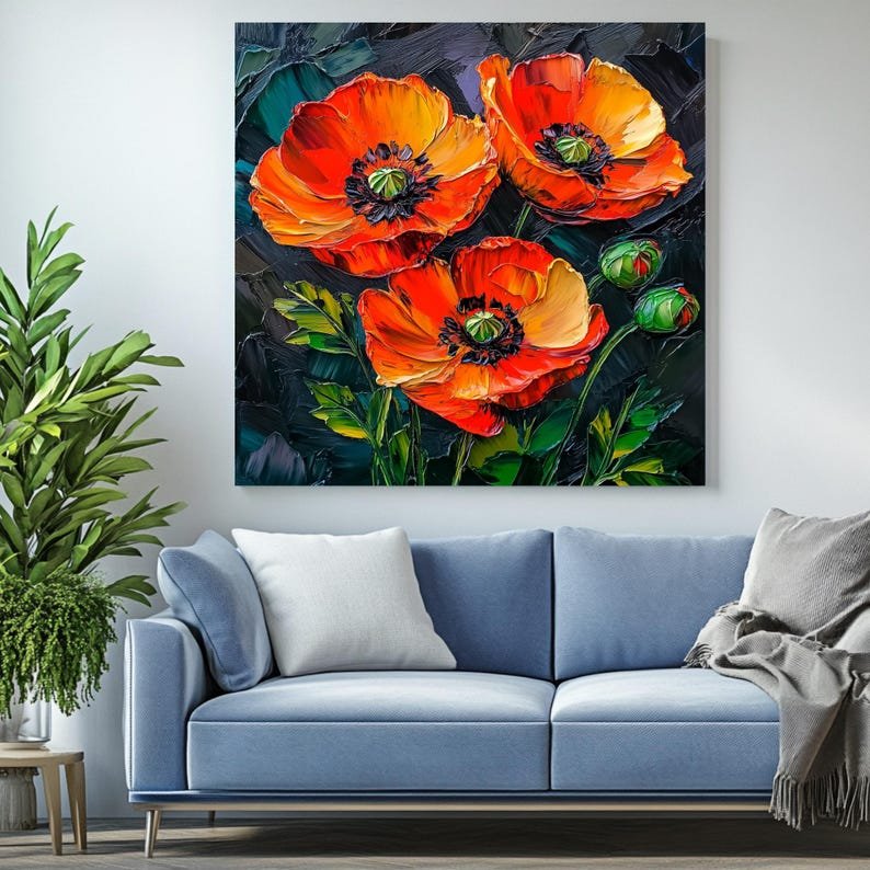 Red Poppy Wall Art, Canvas Or Poster, Home Decor, Floral Painting, Living Room Wall Decor, Blooming Flower Wall Art, Elegant Wall Decor - Image 4