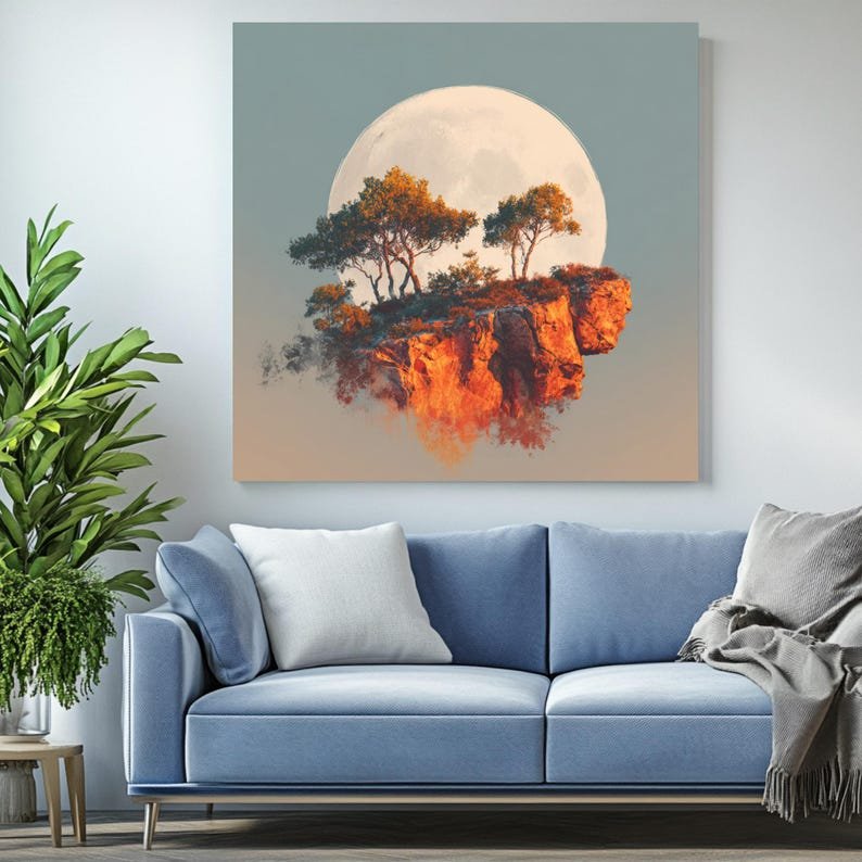 Moonlit Cliff Landscape, Canvas or Poster, Nature Wall Art, Living Room Bedroom Wall Art, Tranquil Home Wall Hanging, Serene Mountain View - Image 4