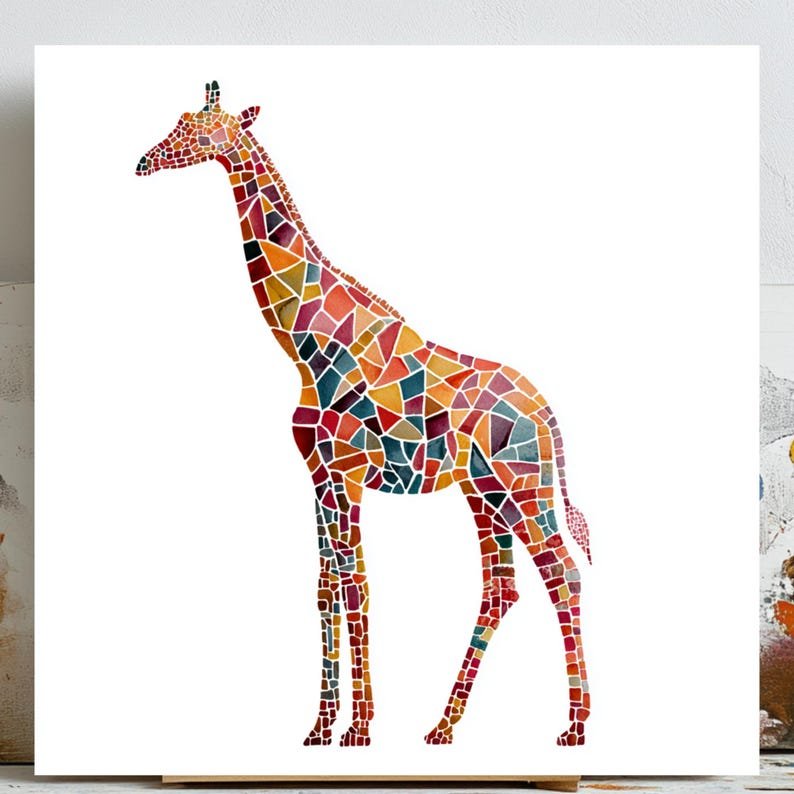 Mosaic Giraffe Wall Art, Canvas Or Poster, Unique Wall Decor, Living Room Decor, Home Decor, Abstract Animal Design, Giraffe Art