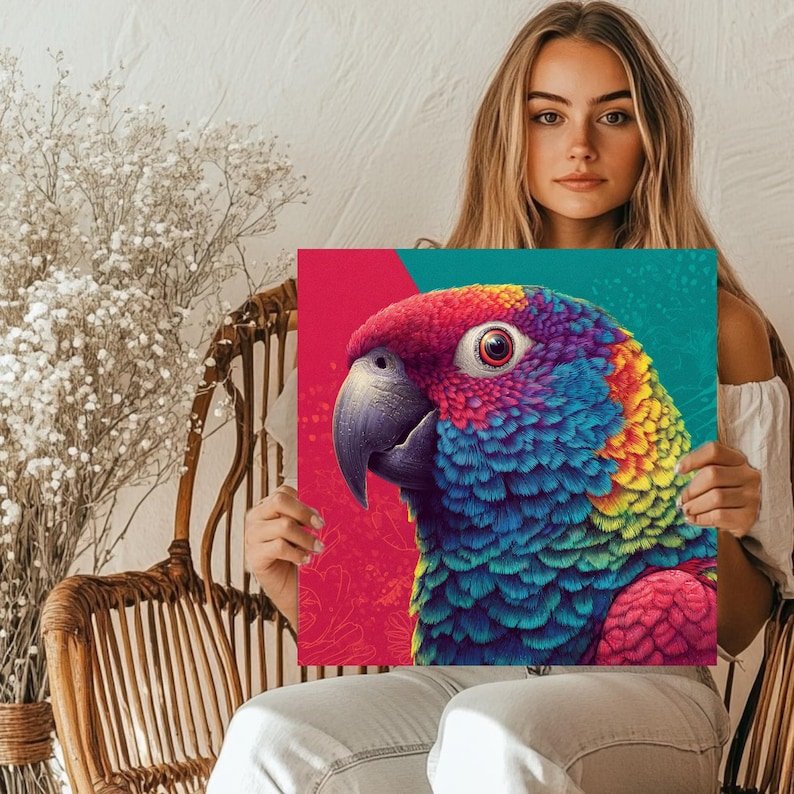 Colorful Parrot Wall Art, Canvas or Poster, Vibrant Bird Decor, Living Room Wall Art, Modern Animal Art, Tropical Parrot Illustration Print - Image 5