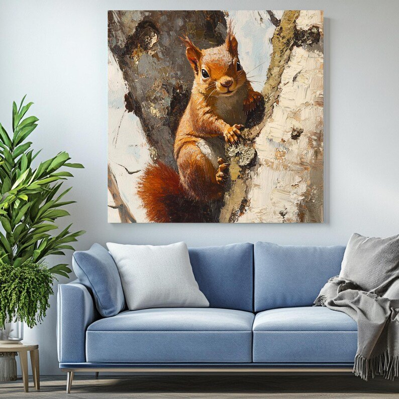 Woodland Squirrel Wall Art, Canvas or Poster, Rustic Nature Decor, Cabin Animal Wall Hanging, Forest Wildlife Artwork, Warm Earthy Design - Image 4
