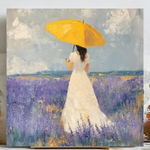 Girl with Umbrella Wall Art, Canvas or Poster, Floral Wall Art, Nursery Wall Decor, Feminine Bedroom Art, Rainy Day Decor, Nature Wall Art
