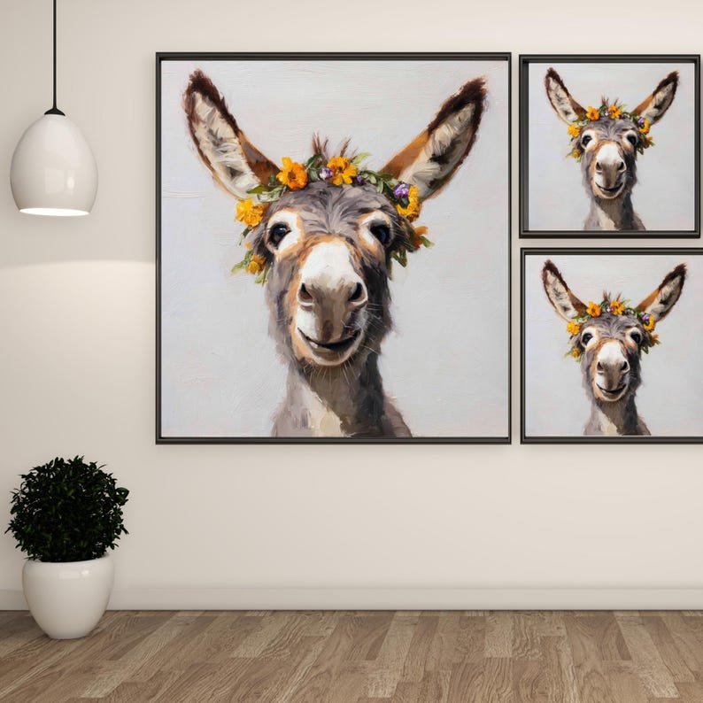 Flower Donkey Wall Art, Canvas Or Poster, Rustic Farmhouse Wall Decor, Whimsical Animal Art, Country Home Wall Hanging, Floral Donkey Print - Image 2