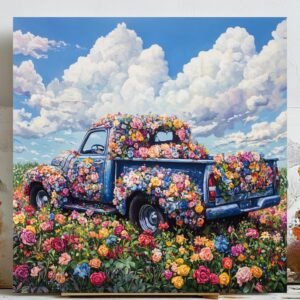 Floral Truck Print: Rustic Blue Farmhouse Decor (Printable Wall Art)